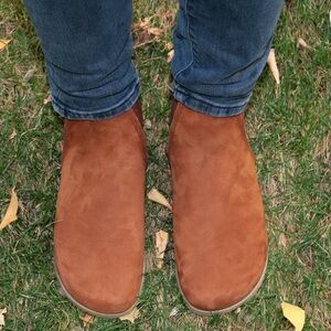 Aintap Tan Chelsea Boots Wide Barefoot Nubuck Leather Handmade Shoes